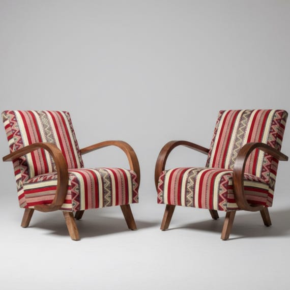 Handmade Moroccan Lounge Chairs | Berber Kilim Upholstered Accent Seating X2