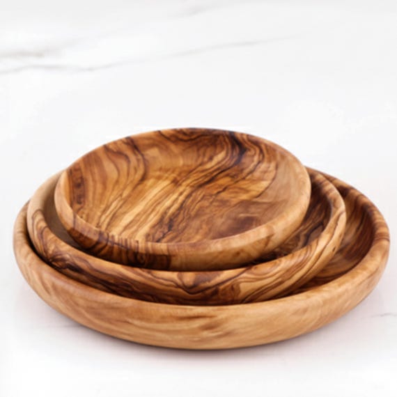 Handcrafted Moroccan Olive Wood Set of 3 Round Dipping Dishes