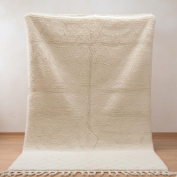 Handmade Moroccan Beni Ourain Wool Rug – Oversized White Berber Carpet, Minimalist Modern Interior Decor