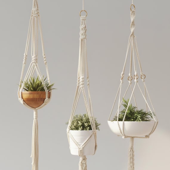 Handmade Macrame Plant Hanger – Boho Hanging Planter Holder, Indoor & Outdoor Decor
