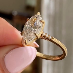 Art Deco 3 CT Marquise Cut Moissanite Vintage Engagement Ring Tulip Set Ring 14K Gold Wedding Ring Nature Inspired Ring Anniversary Ring