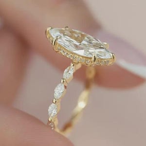 3 CT Marquise Cut Engagement Ring Marquise Hidden Halo Moissanite Diamond Ring 14K Solid Gold Wedding Ring Pave Set Anniversary Ring For Her