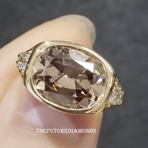 Brown Old Mine 2.5 CT Elongated Cushion Cut Moissanite Ring East West Bezel Set Cushion Engagement Ring 14K Gold Wedding Ring Promise Ring