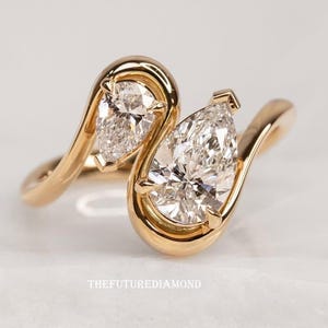 Toi Et Moi 3.5 TCW Pear Cut Engagement Ring Curve Band Pear Moissanite Ring Two Stone 14K Gold Wedding Ring Anniversary Ring Teardrop Ring