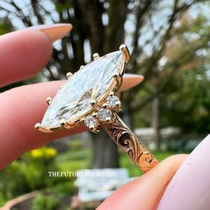 Art Deco 3 CT Marquise Cut Moissanite Engagement Ring Cluster 14K Solid Gold Nature inspired Ring Vintage Wedding Ring Anniversary Ring