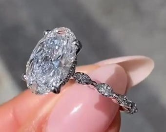 オーバルカットモアッサナイト婚約指輪、14Kホワイトゴールド3カラット