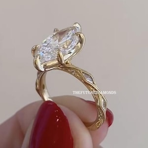 3 CT Marquise Cut Moissanite Engagement Ring 10K Solid Gold Solitaire Ring Wedding Rings For Women Anniversary Ring Handmade Promise Ring