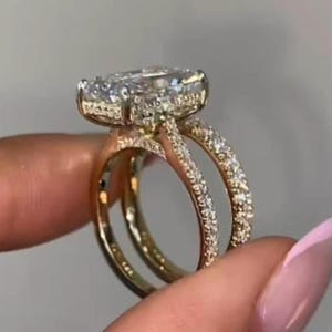 3 CT Radiant Cut Moissanite Engagement Ring Set Radiant Cut Bridal Ring Set 14K Solid Gold Wedding Ring Set Anniversary Ring Set For Women
