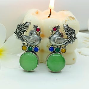 Dainty Peacock Earrings - Silver Peacock Studs -Multi Color Earrings - Indian Jewelry - Traditional Earrings - Ethnic Earrings -Gift For Her