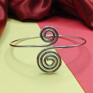 Arm Cuff Bracelet - Spiral Arm Band - Silver Arm Cuff Bangle Bracelet -Hand Jewelry - Silver Wire Arm Bracelet - Adjustable Upper Arm Bangle