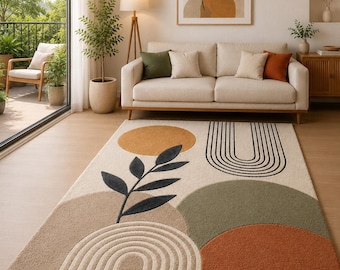Modern Abstract Hand Tufted Wool Rug for Living Room | Scandinavian Boho Geometric Area Rug | Soft Plush Bedroom Carpet |