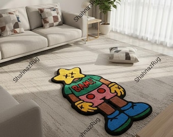 Pop star Prismo Rug: Handmade Tufted Cartoon Rug, Adventure Time Custom Wool Carpet, custom rug tufting, Unique Art Rug for Bedroom,Gift