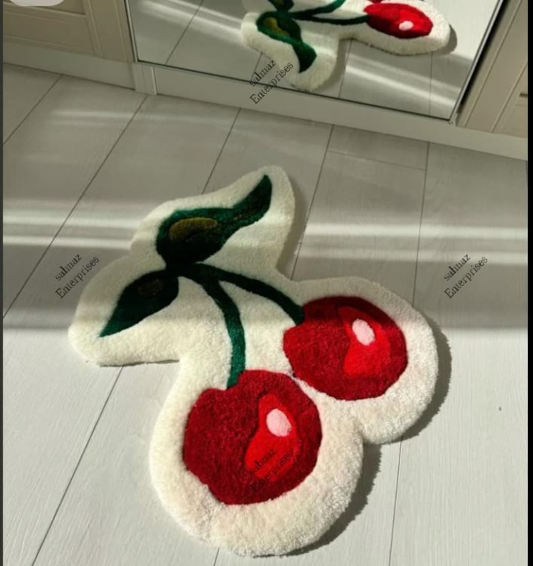 Handmade Cherry Tufted Rug – Cute Fruit Shaped Floor Mat – Red Cherry ...