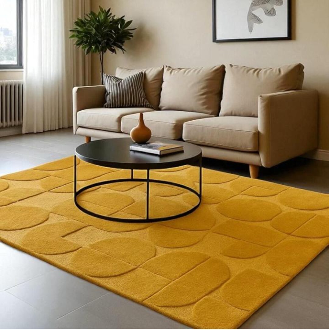 Mustard Yellow Hand Tufted Area Rug, Modern Abstract Textured Carpet ...