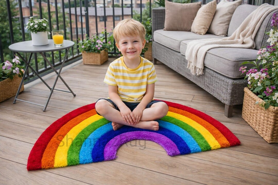 Wool Rainbow Rug Hand Tufted Rainbow Rug | Colorful Semi Circle Wool Carpet | Kids Room ...
