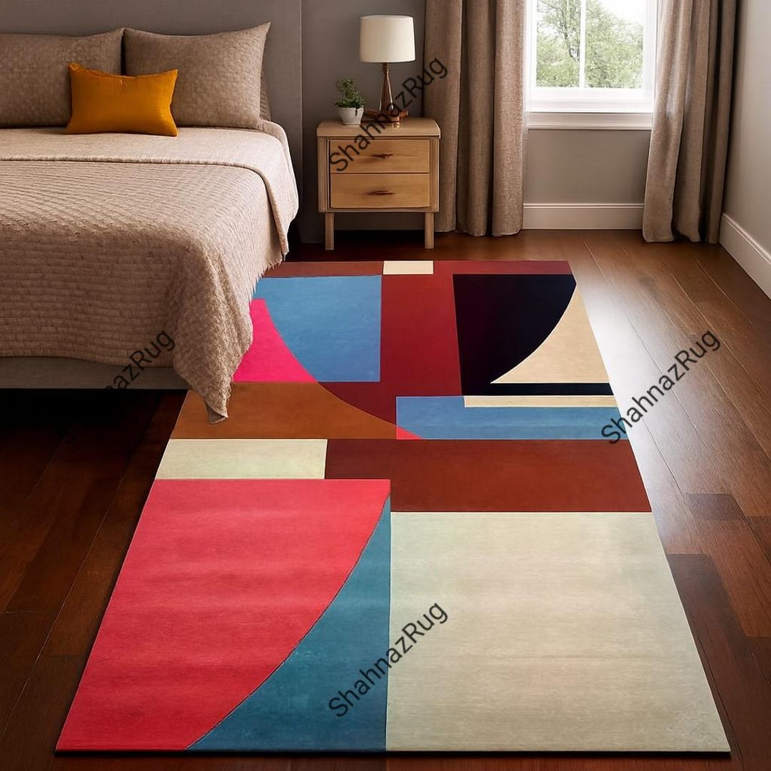 Modern Abstract Geometric Area Rug, Color Block Contemporary Carpet ...