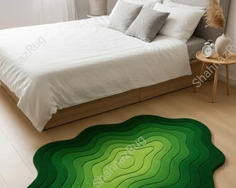 Green Moss Tufted Rug, Irregular Organic Shape Carpet, 3D Contour Layered Area Rug, Modern Nature Inspired Bedroom Living Room Decor