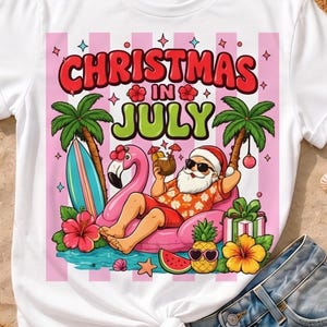 Christmas In July PNG Tropical Santa Sublimation Design Beach Flamingo Pool Float Summer Holiday Funny Hawaiian Santa Digital Download