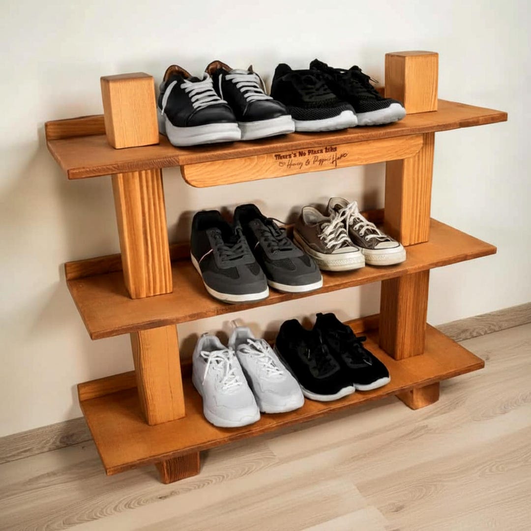 Floating Shoe Rack Wall Mount, Personalized Entryway Organizer, Rustic ...