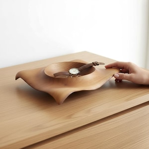 Handmade Wooden Catchall Tray, Modern Valet Tray for Keys Jewelry Watch, Minimal Desk Organizer Home Decor Gift
