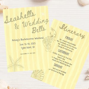 Editable Seashells and Wedding Bells Bachelorette Invitation • Printable Beach Themed Bach Party Itinerary • Personalized Instant Download