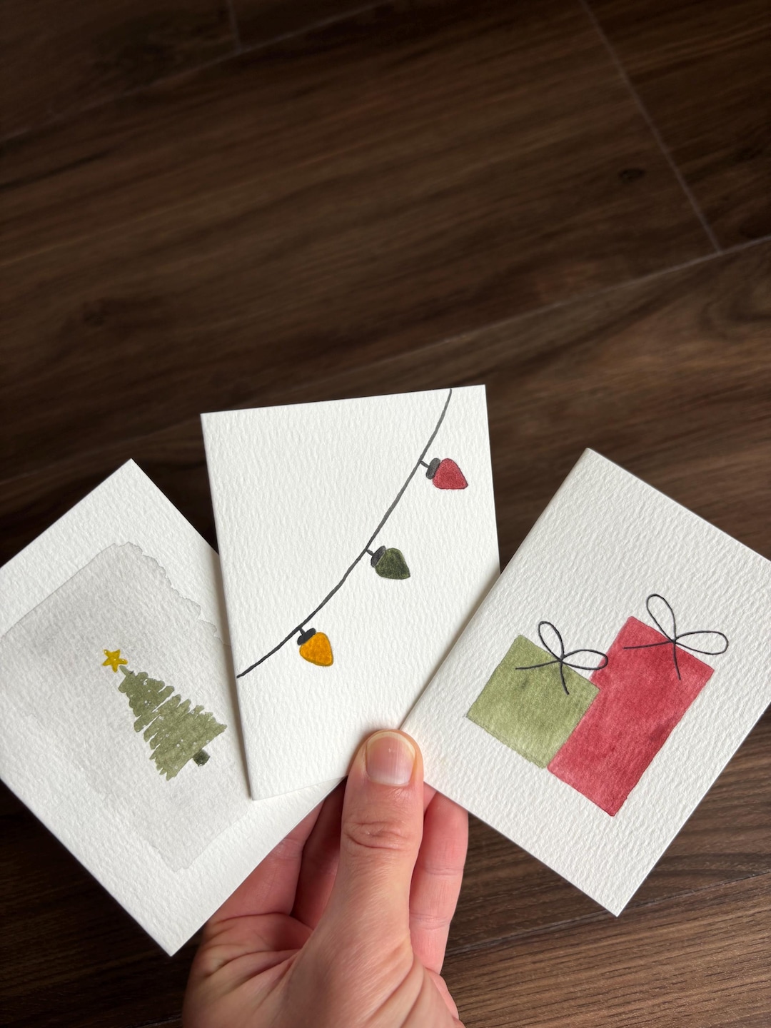 Set of 3 “christmas” Mini Hand Painted Original Watercolor Cards - Etsy