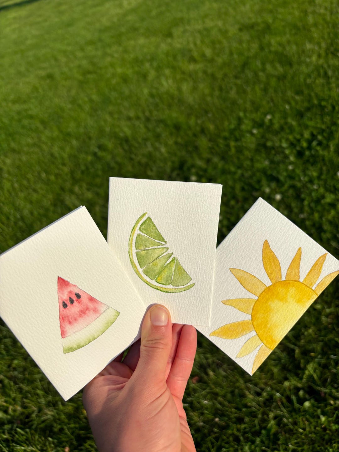 Set of 3 “sweet Summertime” Mini Hand Painted Original Watercolor Cards ...