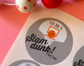 BASKETBALL Valentine Stickers- READY to SHIP