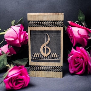 Handcrafted Wooden Cremation Urn – Musical Note Engraving, 11" Premium Ashes Box, Personalized Memorial Keepsake for Music Lovers