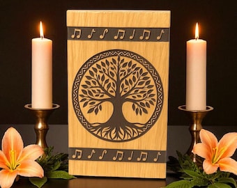 Tree of Life Wooden Cremation Urn: Engraved Mango Wood Memorial Box