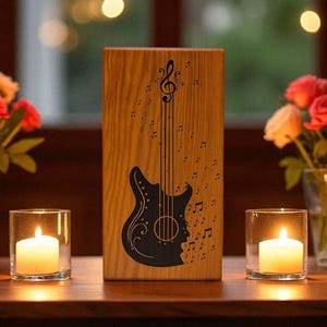 Handcrafted Wooden Cremation Urn: Guitar Music Design, Memorial Keepsake
