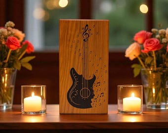 Handcrafted Wooden Cremation Urn: Guitar Music Design, Memorial Keepsake