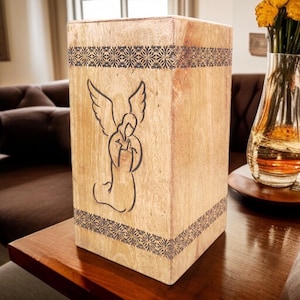 Handcrafted Rosewood Cremation Urn: Guardian Angel Memorial Box