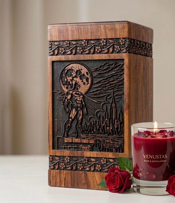Custom Batman Wooden Urn Box for Ashes, Personalized Cremation Urn, Handmade Memorial Keepsake Box, Unique Tribute Urn, Engraved Memory Box