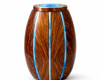 Urna de madera hecha a mano con incrustaciones azules / Caja conmemorativa para adultos
