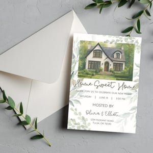 Sjabloon uitnodiging Cottage House Warming Party | Bewerkbare housewarming-uitnodiging | Aquarel | Afdrukbare/tekstuitnodiging | Cottage Core