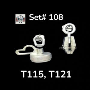 May include: Two metal hardware pieces, one with a loop and a magnet base, the other with a clamp design. The text "Set# 108" and "T115, T121" are displayed. A "5 STAR WHOLESALER" logo is also visible.