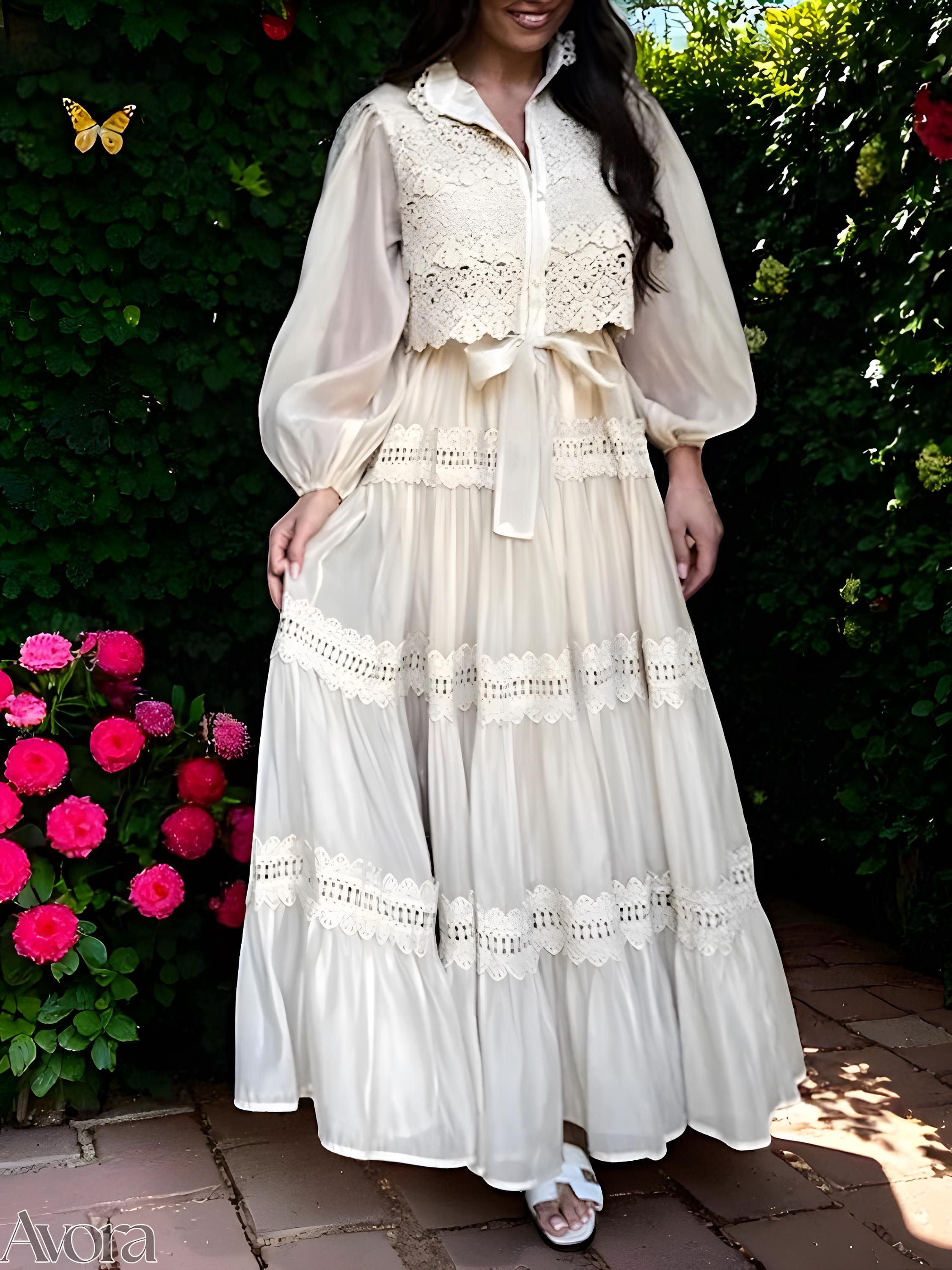 Vintage Lace Maxi Dress with Lantern Sleeves, Elegant Cottagecore Gown, Boho Chic Summer Dress, Romantic Victorian-Inspired Party Outfit
