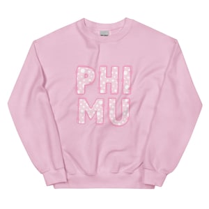 Pink Gildan Crewneck with Polka Dot Phi Mu Design | Sorority Sweatshirt, Greek Life Apparel, Big Little Reveal, Bid Day Gift