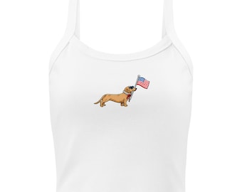 Patriotische Dackel gerippte Tank Top | 4.Juli | Amerikanische Flagge Doxie Top