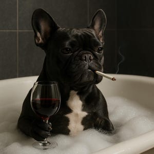 Trendy Custom Pet Portrait Download, Fashion Dog in Bathroom, Funny Cat in Bathtub, Animal Wall Art, Modern Printable Pet Decor