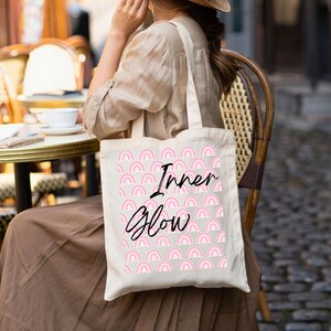 Tote Bag Inner Glow– Pink Rainbow Design – Aesthetic Cotton Tote – Gift for Women – Stylish Reusable Bag – Minimalist Shopper-Coquette