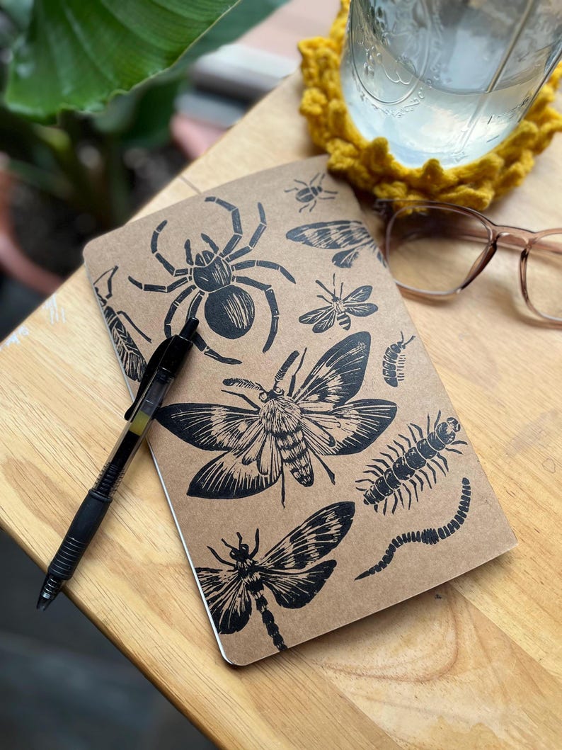 Insect Notebook Linocut Bug Notebook - Etsy