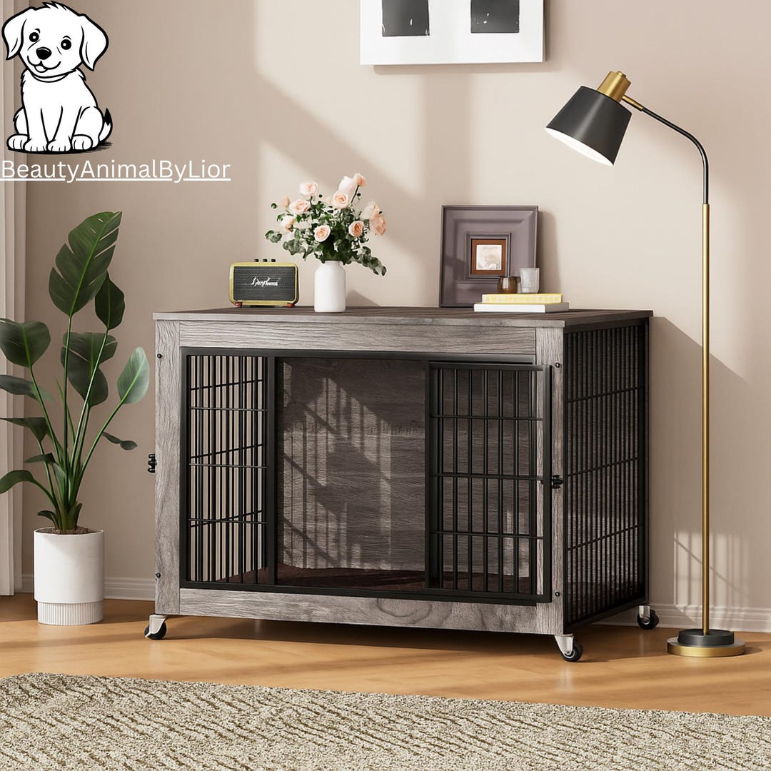Dog Crate With Cushion Wooden Dog Kennel Nightstand Dog House — free download