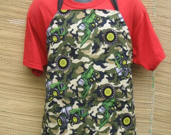 Teen Apron, Trucks on Camo, Gift for Him, Childrens Apron, Cooking Apron, BBQ Apron, Young Chef Apron, Birthday Gift, Free US Shipping