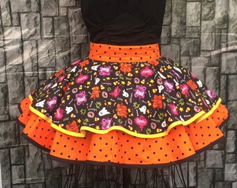 Fancy Halloween Half Apron, Sparkle Pin-Up Party Apron with Pocket, Costume, Candy Corn, Gift for her, Vintage Inspired Apron, Free US Ship