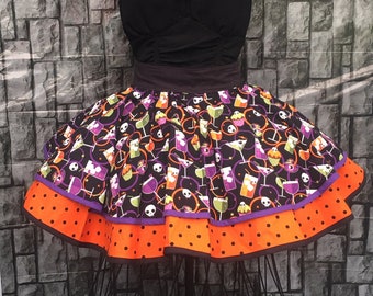 Fancy Hallowen Half Apron, Pin-Up Party Apron, Skulls, Potions, Birthday Gift, Gift for her, Vintage Inspired, Free US Shipping