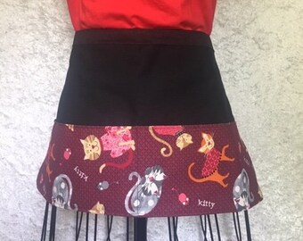 Vendor Apron,Kitty Cat Apron,Cat Lover Gift,Kitten Rescue,Zipper Pocket Apron,Utility Half Apron,Mothers Day Gift,Fathers Day Gift,Free ship