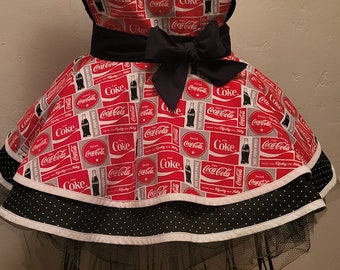 Coca Cola Fancy Hostess Apron, Pin-Up, Birthday Gift, Gift for her, Vintage Inspired Polka Dot Apron, Free US Shipping