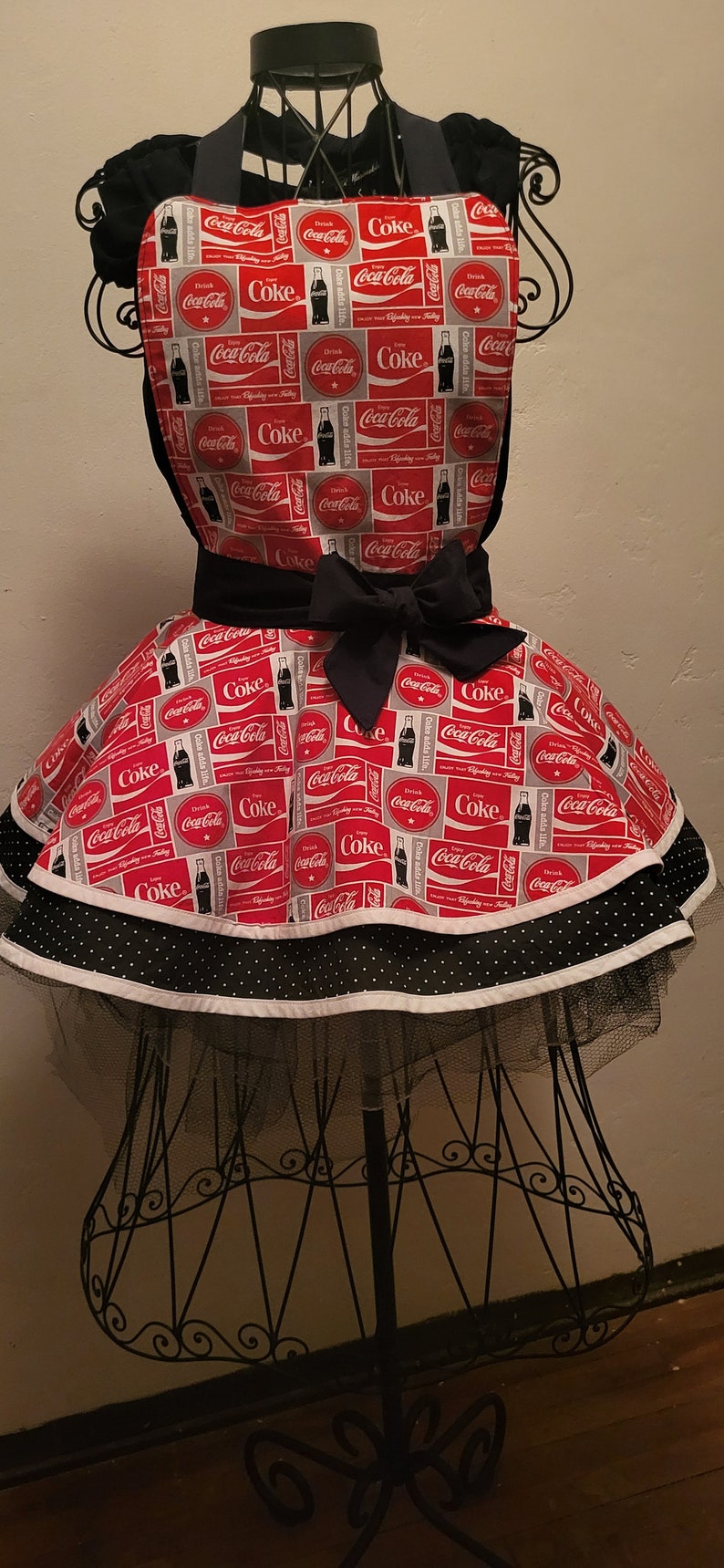 Coca Cola Fancy Hostess Apron, Pin-Up, Birthday Gift, Gift for her, Vintage Inspired Polka Dot Apron, Free US Shipping image 1